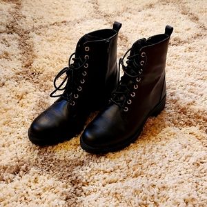 Black leather above ankle boots